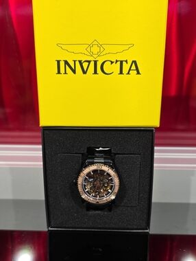 Invicta Automatic Skeleton Black Rose Gold Watch 69764 New With Box